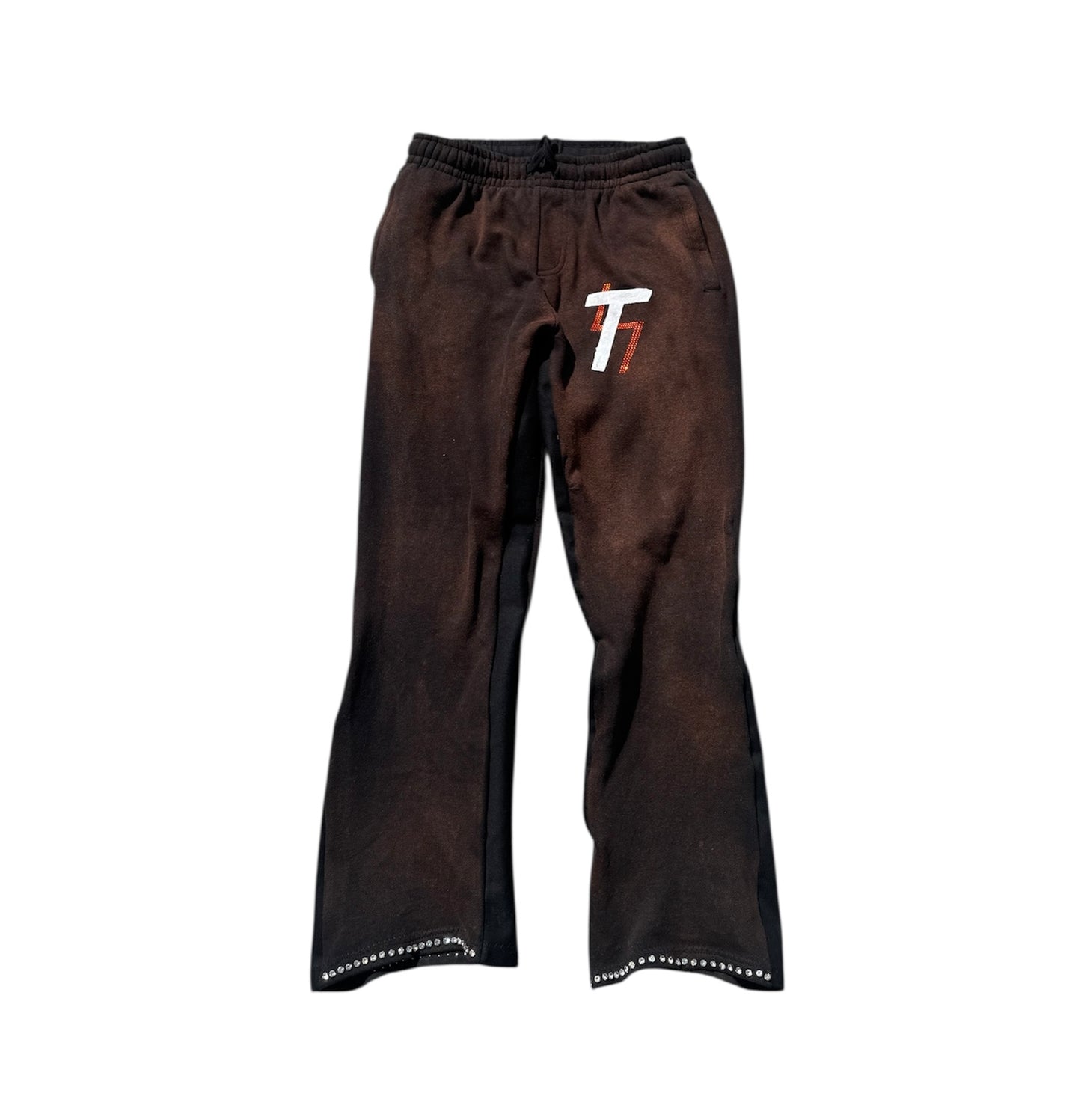 THREADED ACID WASHED EMBELLISHED FLARED SWEATPANTS