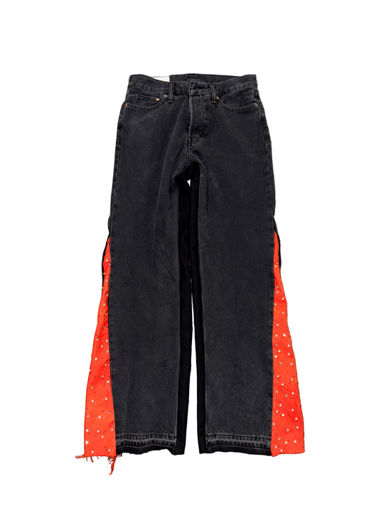 THREADED EMBELLISHED FLARED DENIM