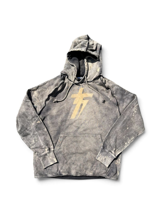 BLEACH WASHED CROPPED T BOLT HOODIE