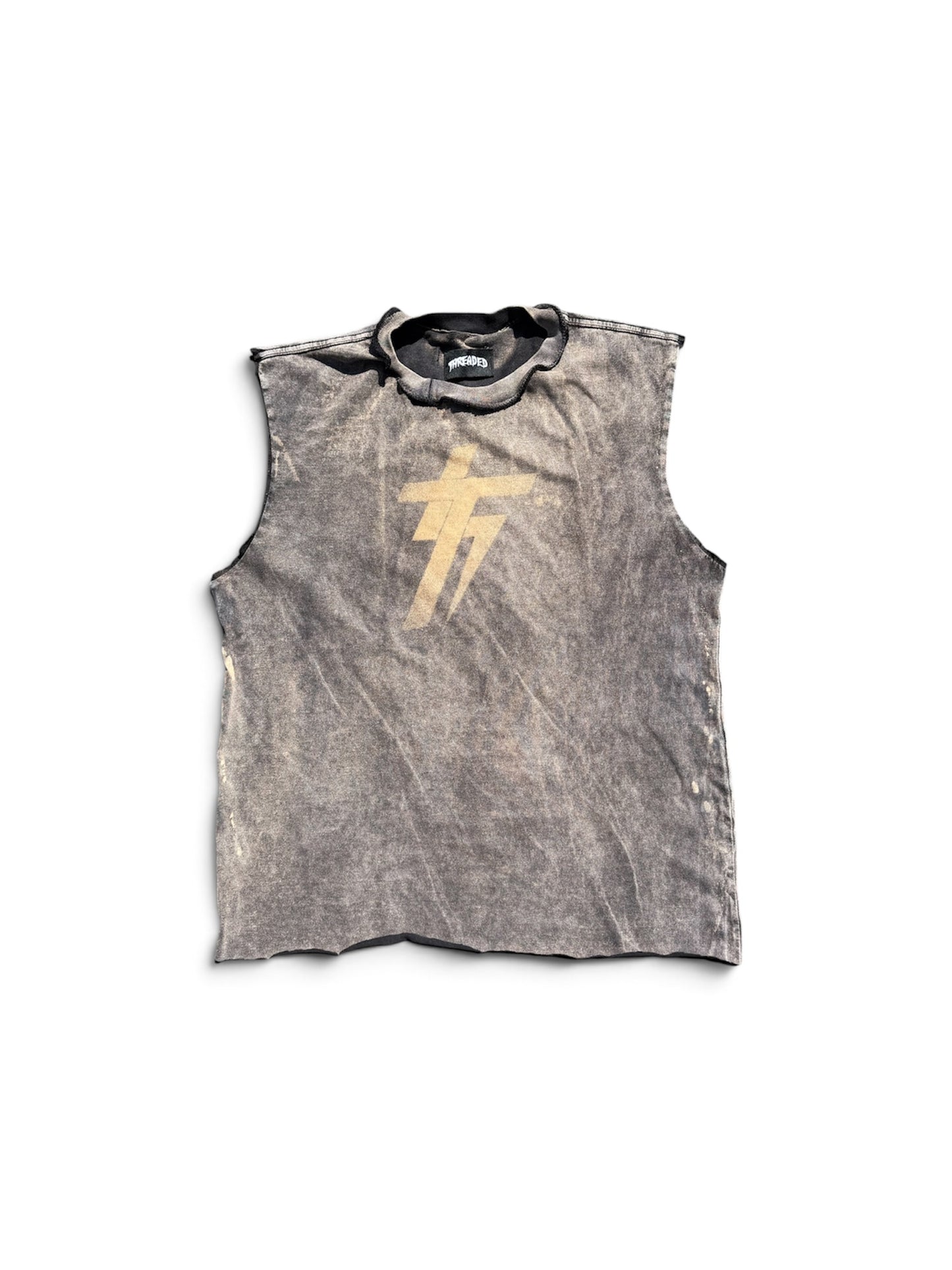 BLEACH WASHED CROPPED T BOLT TANK-TOP